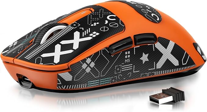 MANBASNAKE Attack Shark X3 Wireless Gaming Mouse 49g Triple Mode Ergonomic Computer Mouse PAW3395 26K DPI Sensor 200h Battery Life Griptape Programmable Buttons for PC/Laptop/Mac (Orange)
