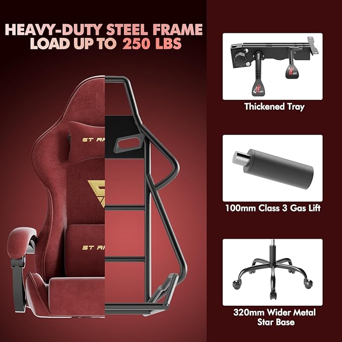 Soontrans Ergonomic Velvet Fabric Gaming Chair with Footrest Comfortable Video Gamer Chair for Adult Reclining Ergonomic Office Computer Desk Game Chairs with Massage Lumbar CushionHeadrest