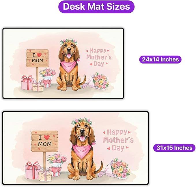 Happy Mother's Day Bloodhound Love Dog Mom Heart Flower Desk Mat Full Keyboard Mouse Pad Dog Lover Large Mousepad 12004