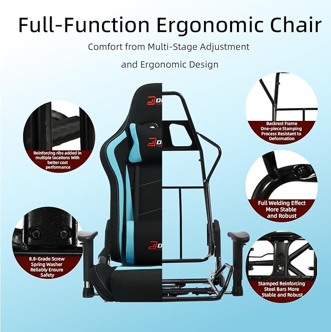 Gaming Chair High-Back Ergonomic Computer Chair Adult Lumbar Support Breathable Fabric Office Chair 3D Independent Armrests.(1005-LightBlue)