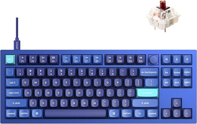 Keychron Q3 Wired Custom Mechanical Keyboard Knob Version TKL Tenkeyless QMK/VIA Programmable Macro with Hot-swappable Gateron G Pro Brown Switch Compatible with Mac Windows Linux (Blue)