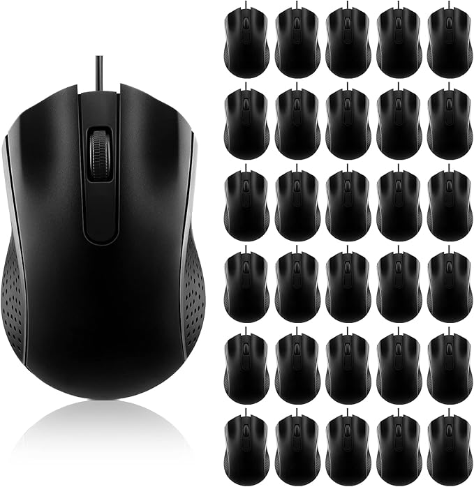 Bonuci 30 Pack USB Wired Mouse 3 Button Corded Computer Mice Bulk USB Mouse for PC Desktop Laptop Office School Classroom Use(Black)