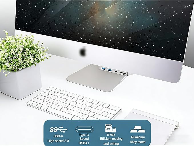 USB 3.0 Hub for iMac (2012-2019) 21.5/27 inch Aluminum Front Port Expander with 3 USB-A Ports and SD/TF Card Reader - Slim Plug and Play Adapter for iMac 5K iMac Pro (Not for M1/M3)