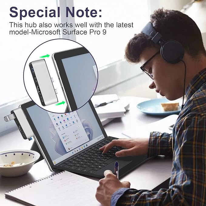 Surface Docking Station with 4K HDMI+USB-C Thunderbolt 4 (Display+Data+PD 100W)+USB 3.0/2.0+TF Card Slot Triple Display USB C Hub for Surface Pro 8