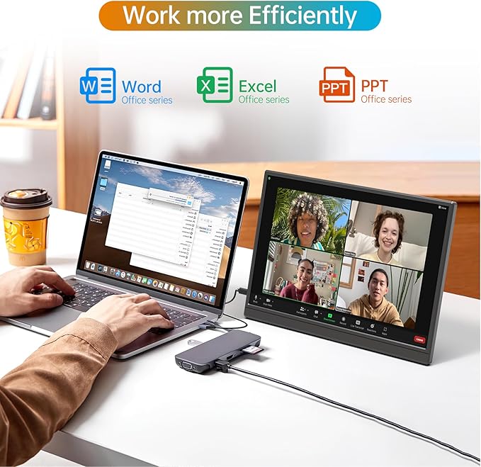 Portable Monitor 16.0inch FHD 1920 * 1200P USB C HDMI Ultra-Slim IPS Travel Display &amp Speakers HDR Plug&ampPlay External Monitor for Laptop PC PhoneMac