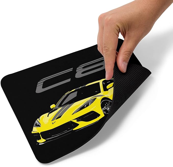 2021 2022 C8 Accelerate Yellow Car Art Mouse Pad Non-Slip Rubber Base | Desk Accessory for Car Enthusiasts