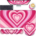 Mouse PadLarge Pink Desk Mat 4in1 XXL Mousepad + Keyboard Wrist Rest+Mouse Wrist Rest+Coaster Set with Ergonomic Desk Pad for Home Office Table Computer-Heart Pink