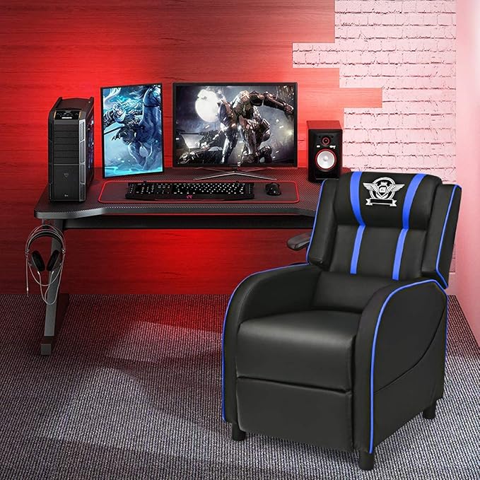 DORTALA Massage Gaming Chair for Adults Adjustable Recliner Sofa w/Footrest and Massage Function Adjustable Living Room Recliner Home Theater Seating PU Leather 330LBS Weight Capacity Blue