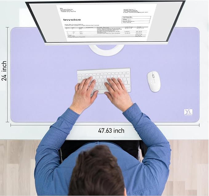 Light Purple 3XL Color Mouse Pad - Extra Large (48''x24'') Gaming Desk Pad with Nonslip Base and Stitched Edges - Durable and Waterproof Extended Mat