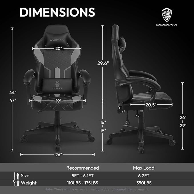 Dowinx Gaming Chair with Pocket Spring Cushion High Back Ergonomic Computer Chair PU Leather 350 LBS Black and Purple