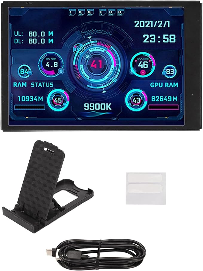 3.5in Computer Temp Monitor Full View Temperature Display USB Mini Screen for PC CPU RAM Plug and Play (Black)