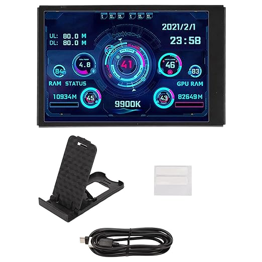 ZASCHMOY Computer Temperature Monitor Small Screen Display for aida64 PC CPU Data Monitor Easy to Use for Computer Enthusiasts 3.5 USB (Black)