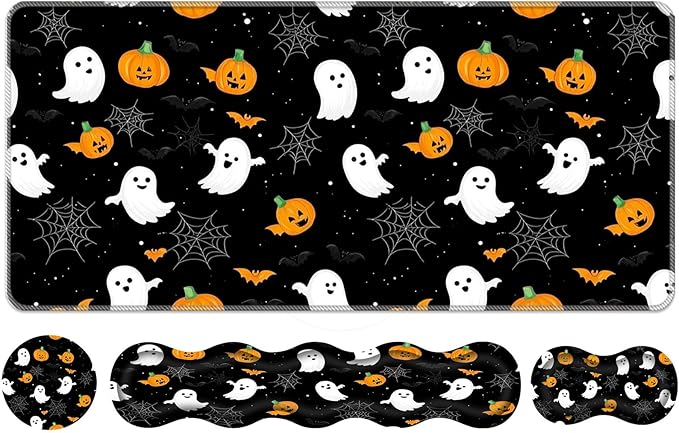 Keyboard Wrist Rest SetMemory Foam Wrist Support Mouse Pad31.5x11.8 Desk Mat for Comfortable Typing &amp Pain ReliefNon-Slip Base for Office &amp Home Use - Pumpkins and Bats