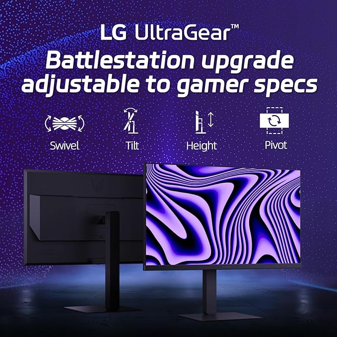 LG 27 QHD Ultragear Monitor 300Hz 1ms NVIDIA G-Sync AMD FreeSync Premium VESA DisplayHDR 400HDMI Displayport USB Type-C Tilt/Height/Swivel &amp Pivot Adjustment Stand