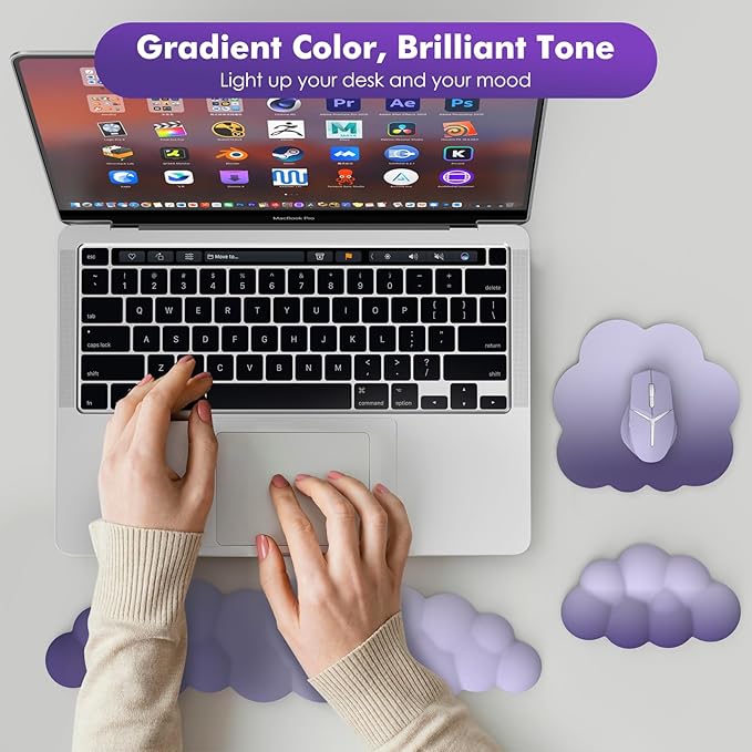 MoKo Cloud Wrist Rest Ergonomic Cloud Keyboard Wrist Rest with Mouse Rest Wrist Pad Durable Polyester Cloud Arm Rest Wrist Pad for Keyboard and Mouse for Office Gaming Computer Laptop Purple
