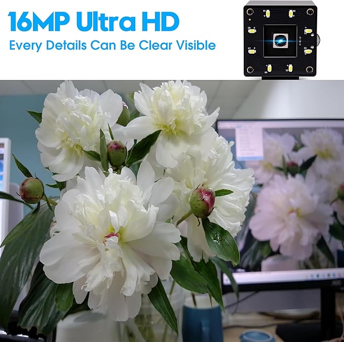 USB Camera 16MP Webcam Autofocus 68Degree Lens with Day and Night Vision Metal Case4K PC Camera UVC Plug and Play for Industrial Machine Video Webcam on ComputersJetson NanoRaspberry Pi