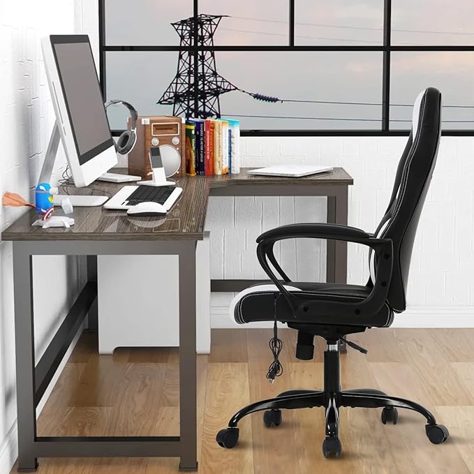 Upgrade Computer Video Game Chairs High Back Ergonomic Leather Racer Task Chair with Lumbar Support &amp Headrest PC Swivel Executive Rolling Office Desk Chair for Home Office Gaming Room