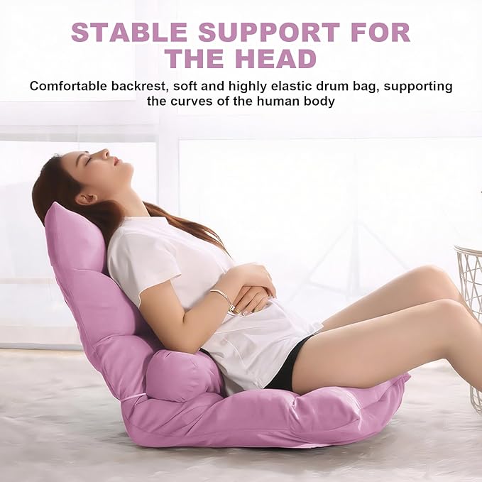 Folding Floor Chair 5-Position Cushioned Adjustable Lazy Sofa Foldable Floor Lounger for Adults Kids Gaming Reading Meditating (Purple)