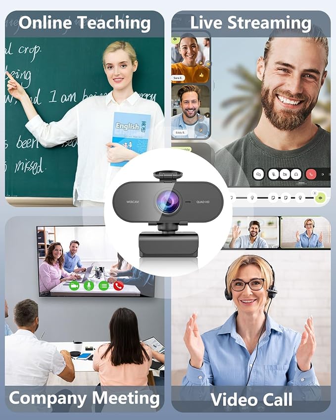 2K Webcam for pc with MicrophonePrivacy Cover Slider Streaming Web cam for Mac LaptopUSB External Computer Camera for DesktopBest Full Hd face cam for Video ConferenceGamingZoomTeams