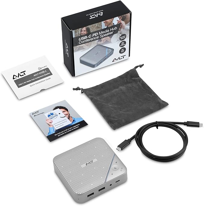 AVLT USB-C Speakerphone Hub 360° Omnidirectional Sound Conference Microphone with PD 85W Charging 5Gbps Data Transfer 4K HDMI Output Portable and Space-Saving for Meetings
