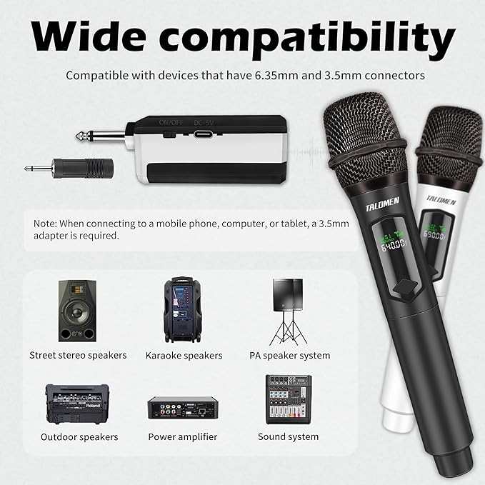 Wireless Microphones Professional Dual Karaoke Microphone for Singing Handheld Cordless Dynamic Mic System with Rechargeable Receiver(160 Ft) for Wedding DJ Speech Church Party K602-BW