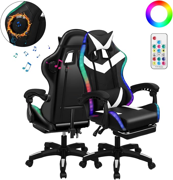 Walbest Gaming Chair Computer Chair Girl Video Chair Ergonomic Chair with Massage and Footrest Reclining Video Game Chair for Adult (Red)