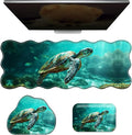 3-Piece Ergonomic Desk Mat &amp Cloud Wrist Rest Set Large 31.5 x 11.8 Wave Office Desk Pad with Memory Foam Support Non-Slip Computer Protector for Home Gaming &amp Writing Blue Sea Turtle
