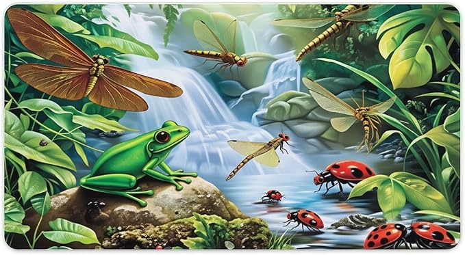 Green Frog Desk Mat Desk Pad Large Mouse Pad Anti-Slip Big Mousepad with Stitched Edges Computer Mouse Pads for Gaming Home Office Work 16x30