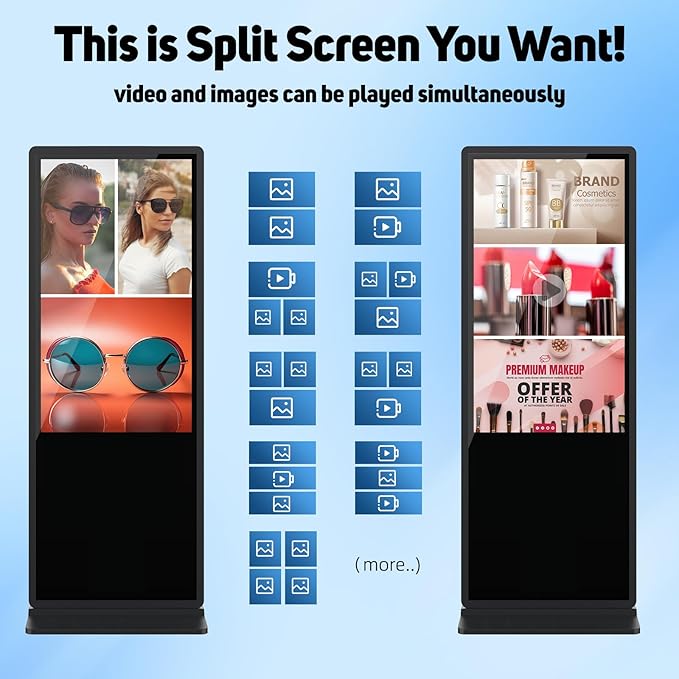 JIYANG 32 Inch Indoor Touchscreen Digital Signage Floor Standing Digital Interactive Kiosks LCD Totem Monitor with WiFi/USB Input Auto Media Player Android System