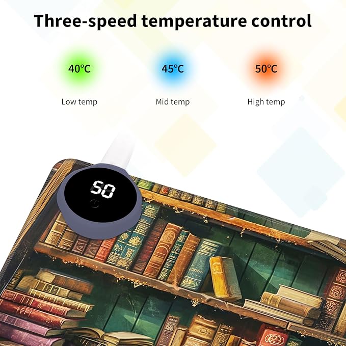 Warm Desk Pad Warm Mouse Pad Gaming Office Desk Matwith 3 Levels Heated &amp 3 Hours Auto Shut - 31.5 x 13 inch PU Leather Laptop Keyboard Mat for Home Office Hand WarmerLibrary Bookshelf
