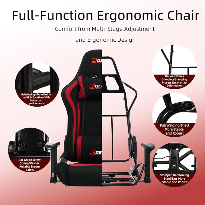 Fabric Gaming Chair Skin-Friendly and Breathable Manufactured by A Reputable Manufacturer Safe and Stable Specially Designed for Gaming.with Footrest Mg(1005-Red)