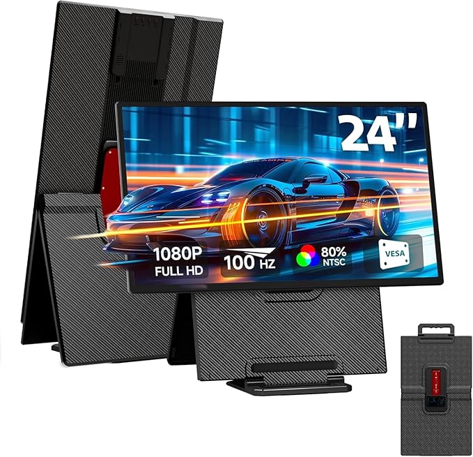 24 Large Portable Monitor IPS USB-C HDMI Work Home Gaming Second Monitor 4.2 Height &amp 90° Rotation Adjustable Stand for Laptop MacBook Phones PS4&amp5 Switch Xbox