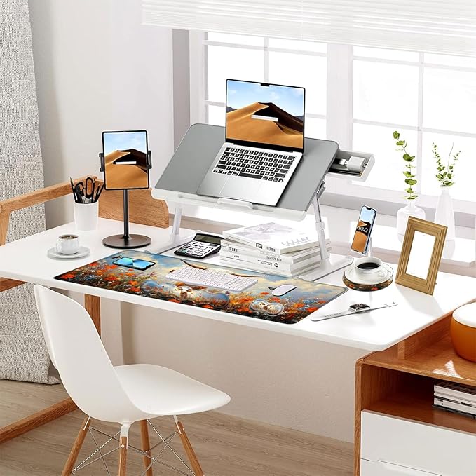 Keyboard Mouse Pad Set Extended Gaming Mouse Pad+Ergonomics Keyboard Wrist Rest Support Memory Foam Easy Typing Pain Relief 4Pcs XL Ultra Thick Desk MatCow Wildflower Butterflies