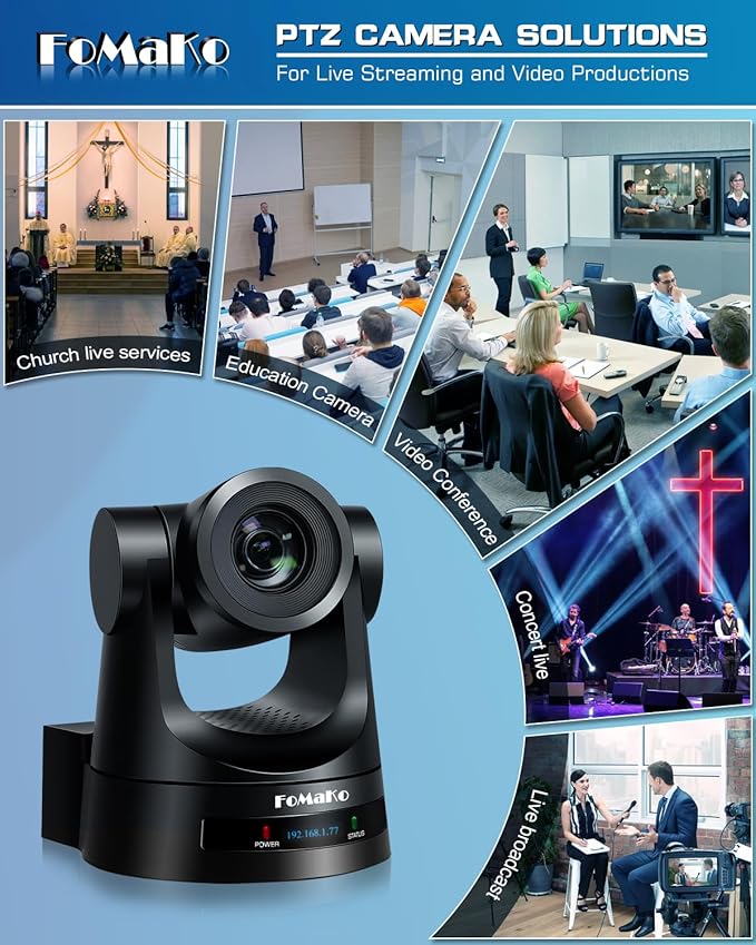 FoMaKo PTZ Camera HDMI AI Auto-Tracking Gen 3 20x Optical Zoom True to Life Colors PoE HDMI PTZ Camera for Church Services Worship Education vMix OBSNDI Upgradeable (FMK20SDI ProBlack)
