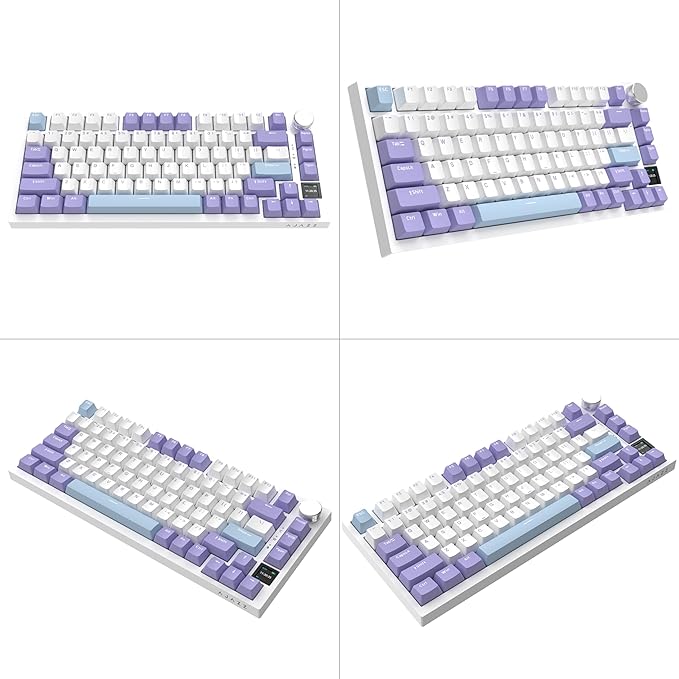 AJAZZ AK820 Pro 75% Gasket RGB Wireless Mechanical Keyboard with TFT Screen Volume knob Bluetooth/2.4G/Wired 3-Modes Compact 82 Hot-Swap Keys Tricolor PBT Keycap 4000 mAh (Purple&ampBlue 3-Modes
