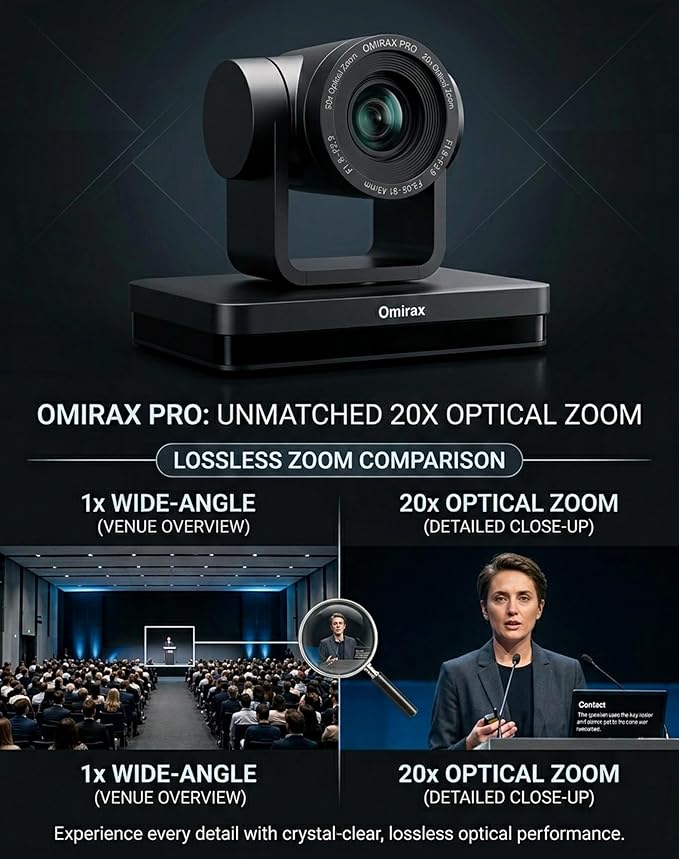 1080P PTZ Camera with AI Auto Tracking 20X Optical Zoom 3G-SDI/HDMI/USB3.0/IP/PoE RS232/RS422/RS485 Remote Included Professional Live Streaming Camera for Church &amp Conference