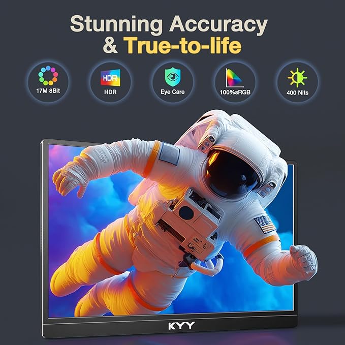 KYY 4K Portable Monitor – 15.6 UHD IPS Travel Display Slim &amp Lightweight Design HDMI &amp USB-C Inputs Perfect for PS5 Xbox Switch Laptops Phones and On-the-Go Professionals K5