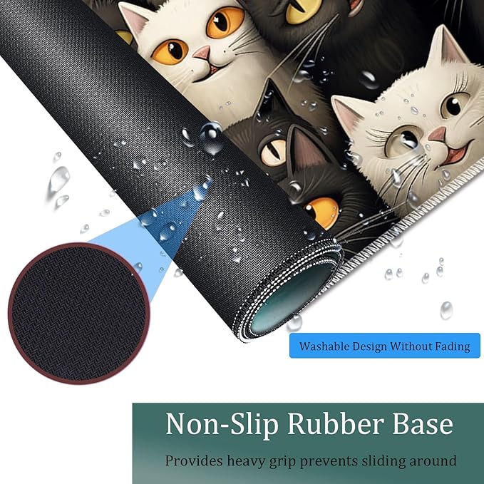 Large Game Mouse Pad + Wrist Support Pad + Coffee Coaster Desk Pad with Sewn Edges Anti-Slip Set pad Suitable for Office Work and Home - A Group of Cats