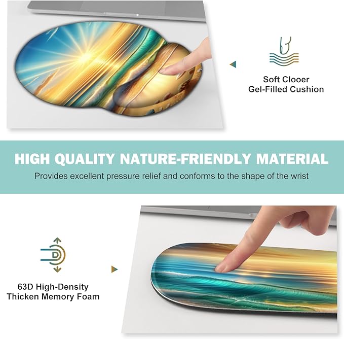 Gaming Mouse Pad Large Desk Mat Cute Desk Pad Protector 4in1 XXL Mousepad + Keyboard Wrist Rest+Mouse Wrist Rest+Coaster Set with Ergonomic Desk Pad for Home Office Computer Beach Sun Shell