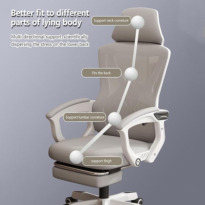 Office Chair with Leg Rest Headrest and Backrest 90-135 AdjustableWheels 360 Swivel Comfortable Chair for HomeBedroomStudyStudentAdultsWhite+Black