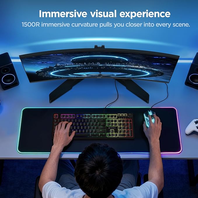 KOORUI 27 Inch Curved Gaming Monitor QHD (2560 x 1440) 180Hz 1ms 1500R Display Adaptive Sync 90% DCI-P3 HDMI 2.0 &amp DisplayPort 1.4 VESA Tilt Eye Care 27E6QCA