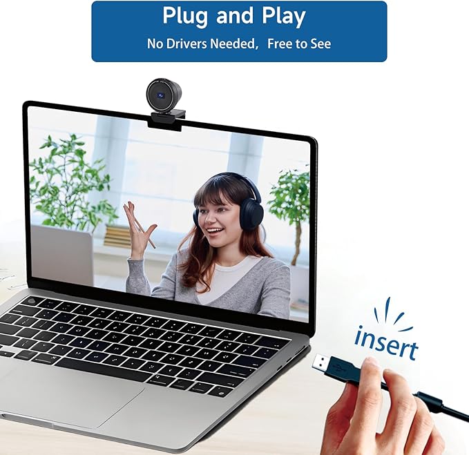 4K USB Webcam for PC with Speaker &amp Microphone 85° Wide Angle Web Camera Auto Focus Dual Noise Cancelling Mics Privacy Cover Plug-and-Play for Desktop/Laptop