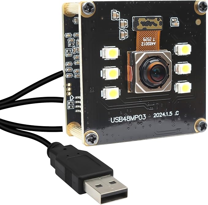 MMlove 48MP USB Camera Module 4K 30FPS Color Night Vision High Speed Autofocus Webcam Lightburn Camera 70° Viewing Angle Industrial Security Webcam for Face Recognition StreamingPC/Laptop