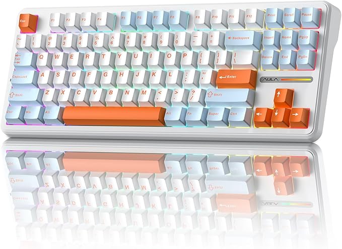 Aula F87 Pro Wireless Mechanical Keyboard 87-Key TKL Tri-Mode (BT5.0/2.4G/USB-C) Hot Swappable Gasket Mount Keyboard 4000mAh Battery RGB Backlit PBT Keycaps Custom Gaming Keyboard for PC Mac