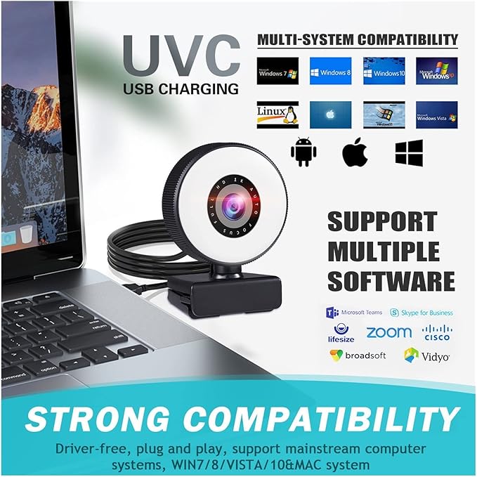 Web Camera Webcam 4K Mini Web Camera for PC Computer Laptop with Microphone Auto Focus Light Video Webcam 1080P 2K Live Web Cam Accessories for Gaming Video Calling Recording