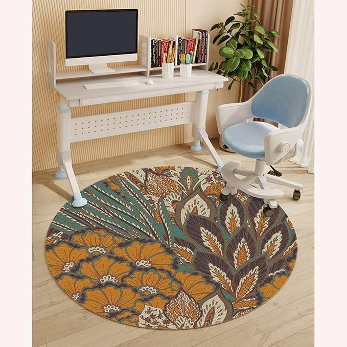 Blue Pale Coffee PU Leather Chair Mat for Hard Floors Nature Floral Branches Pattern Flowers Floor Mats Wood/Tile Protection Mat for Office &amp Home Paisley Diameter 47.2 in