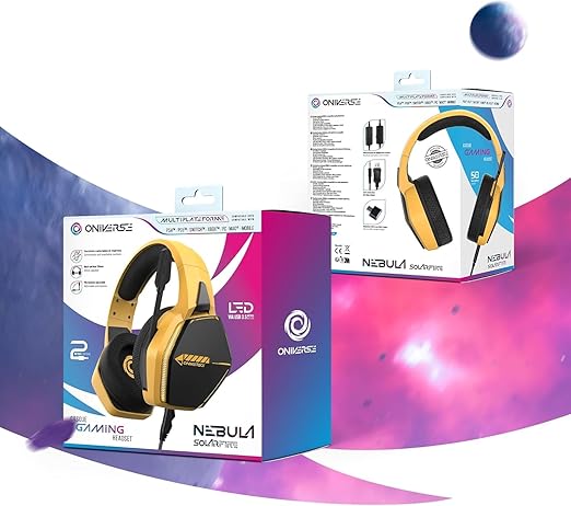 Oniverse Gaming Headset compatible with Xbox PS5 PS4 Switch PC Mac with Adjustable Mic LED 50 mm Speakers Breathable Fabric Pads Nebula Wired Stereo Gamer Headset (SolarFire Yellow/Orange)