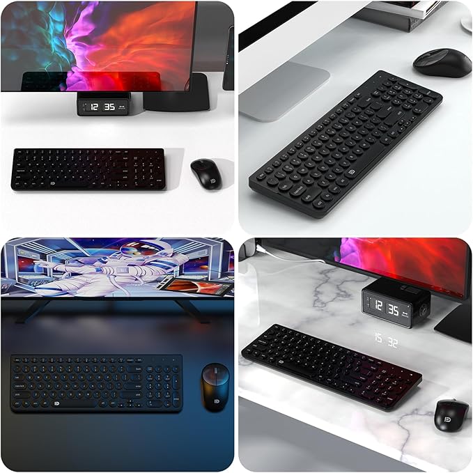 Wireless Keyboard and Mouse Combo FD iK6630 2.4GHz Cordless Cute Round Key Set Smart Power-Saving Quiet Slim Combo for Laptop ComputerTV and Mac