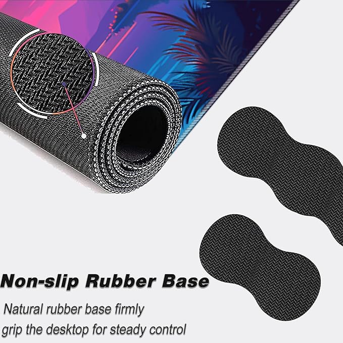 Keyboard Mouse Pad SetLarge Mouse Pad+Keyboard Wrist Rest+Wrist Support+Coaster31.5x11.8in Extended Desk Mat for Computer Laptop Office Home-Sunset Beach Palm Trees
