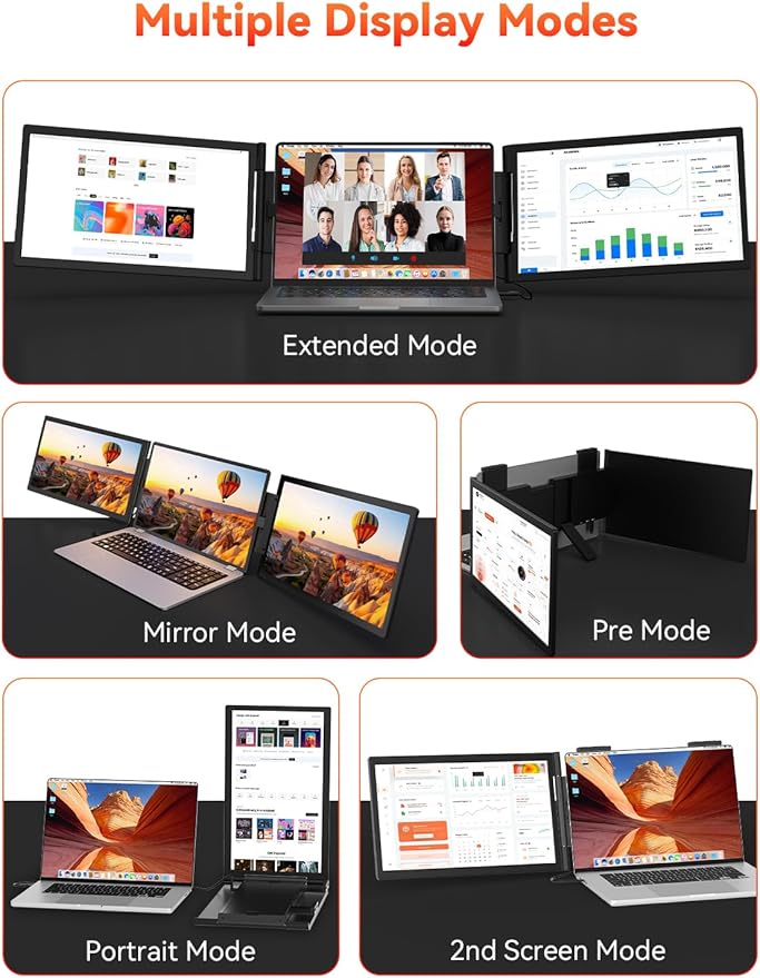 HotYeah Laptop Screen Extender One Cable Connection (Windows &amp Mac) 14 1080P Dual Portable Monitor USB-C HDMI Wireless Travel Extended Display Triple Screen Monitor for 12-16.5 Laptop